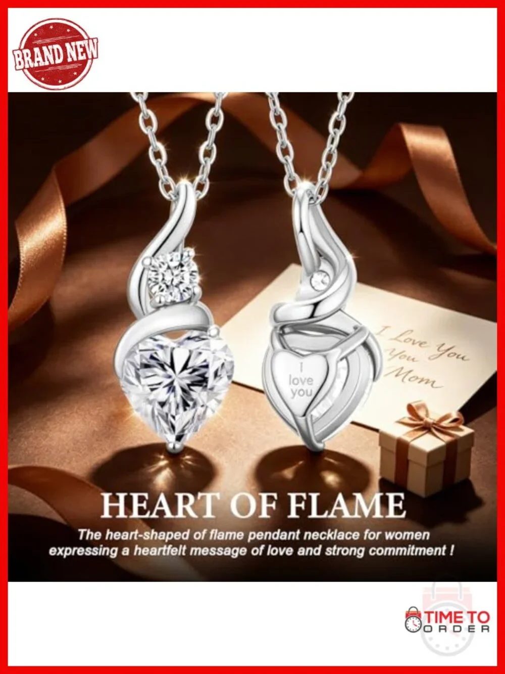 Heart Moissanite Pendant Necklace Rhodium Plated Stainless Steel